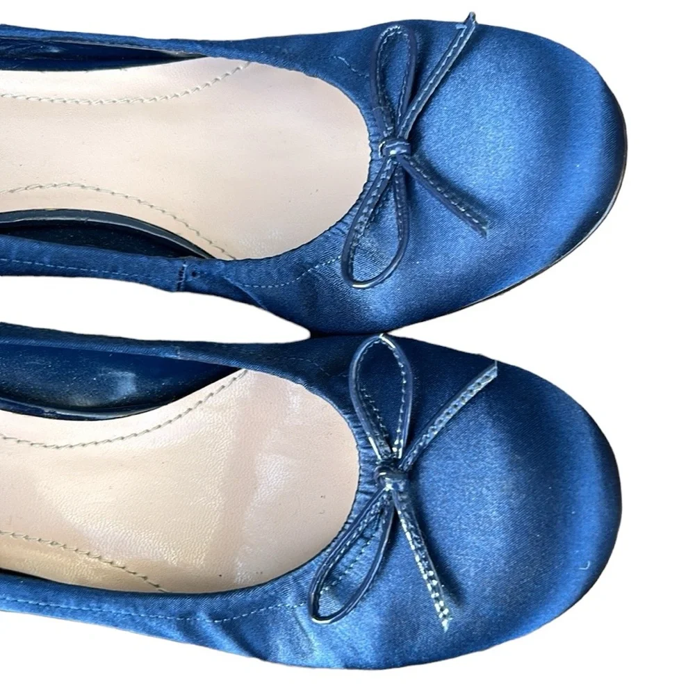 Franco Sarto Blue Satin Bow Kitten Heels Pumps 7M Party Career Holiday‎ Women’s